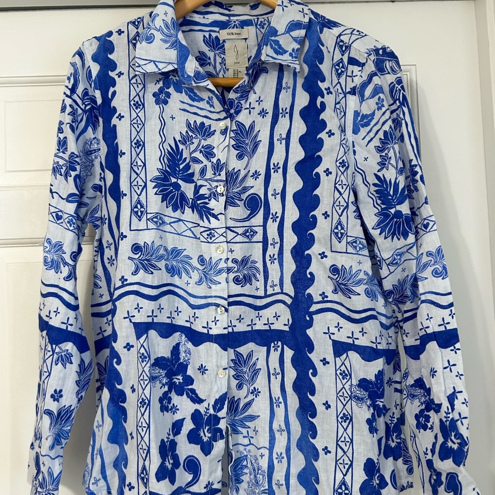 Joie Blue and White Linen Floral Shirt